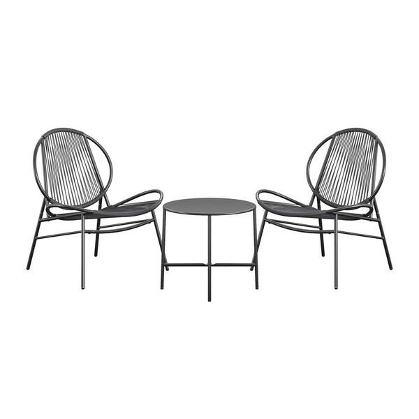 Marilyn Poolside Gossip Charcoal 3-Piece Metal with Resin Weave Patio Conversation Set