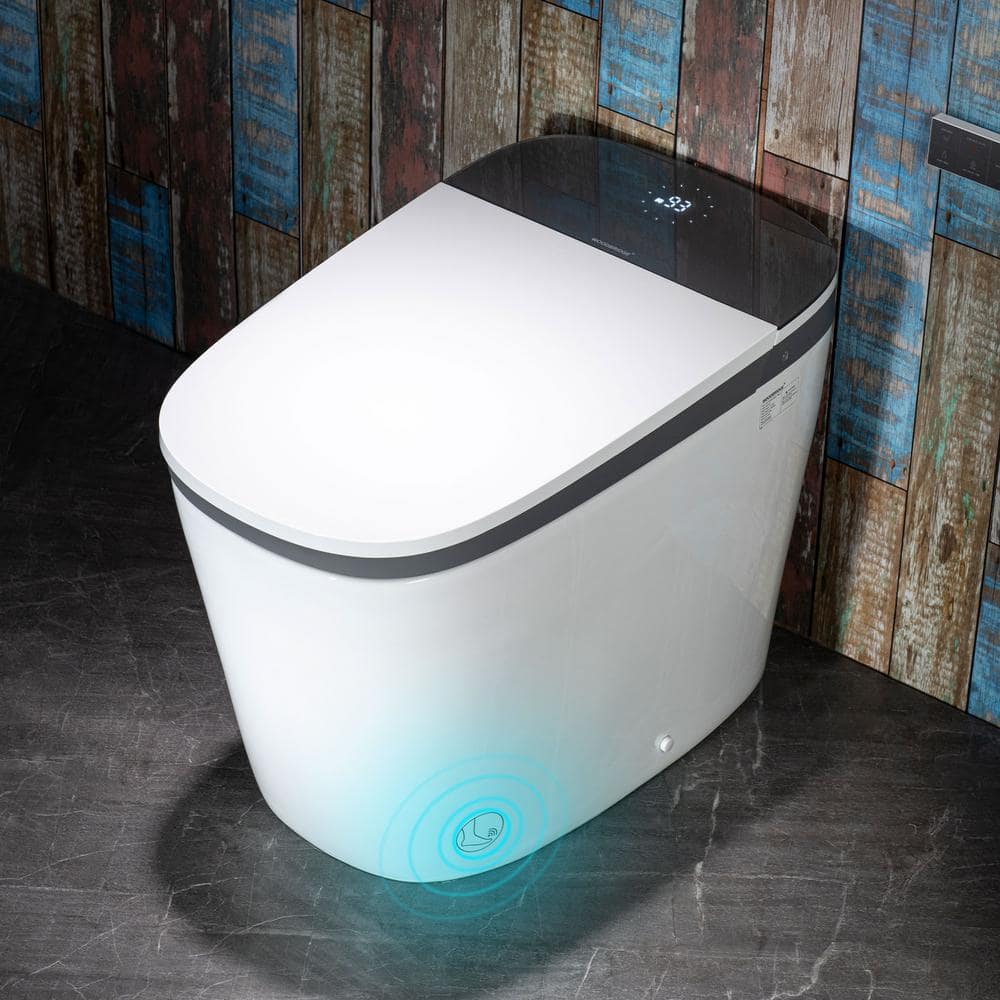 White Porcelain Elongated Dual Flush One-Piece Smart Toilet