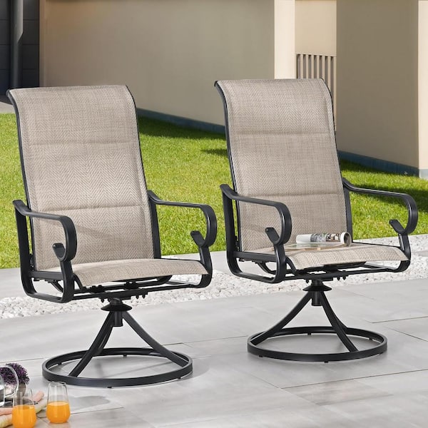 TOP HOME SPACE Swivel Metal Outdoor Dining Chair in Khaki (2-Pack)