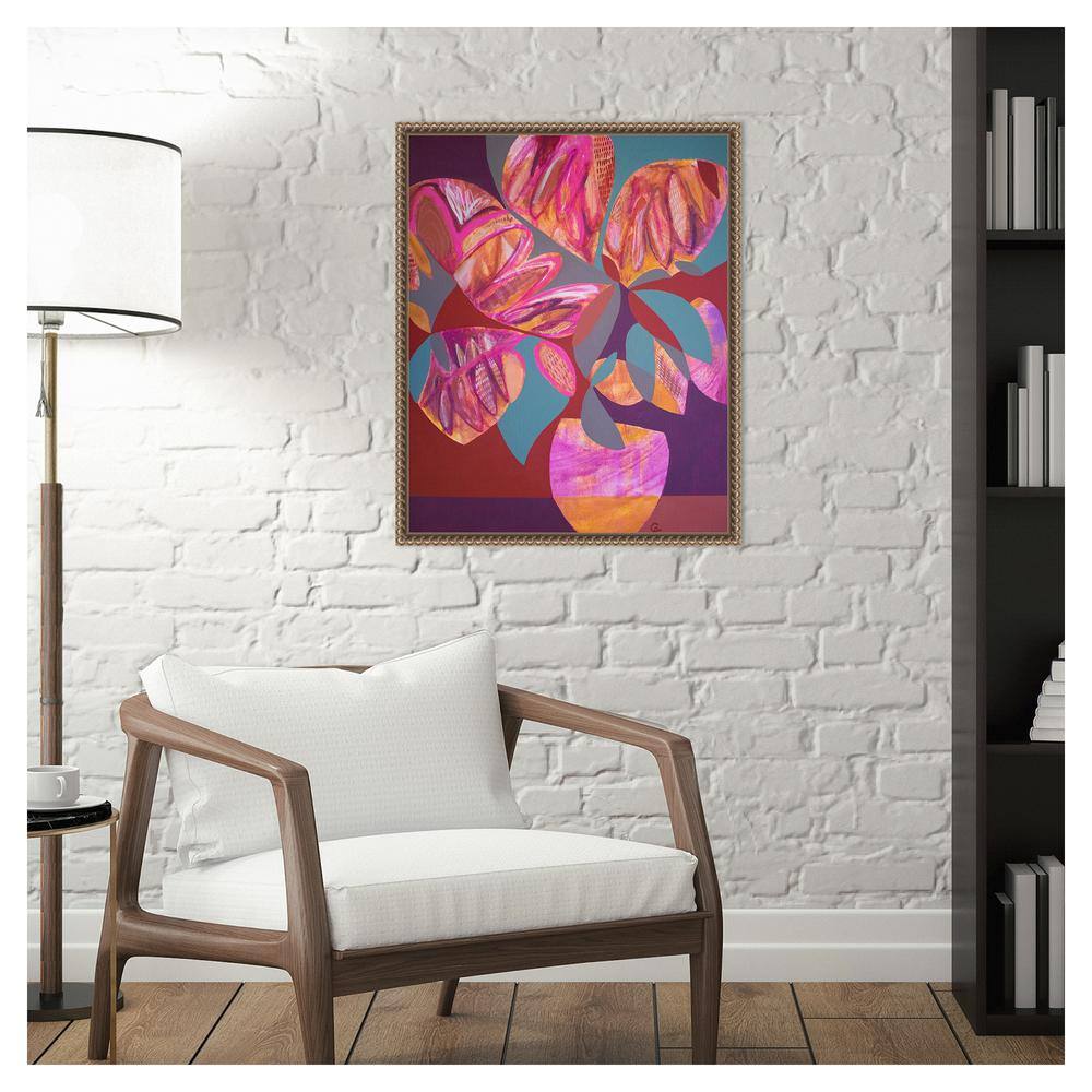 Pink and Orange Abstract Botanic-Inspired Framed Canvas Wall Art