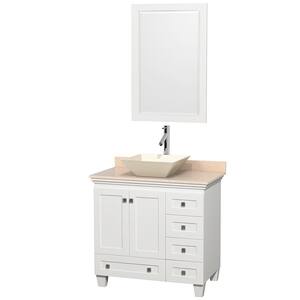 Acclaim 36 in. W Vanity in White with Marble Vanity Top in Ivory, Bone Sink and Mirror