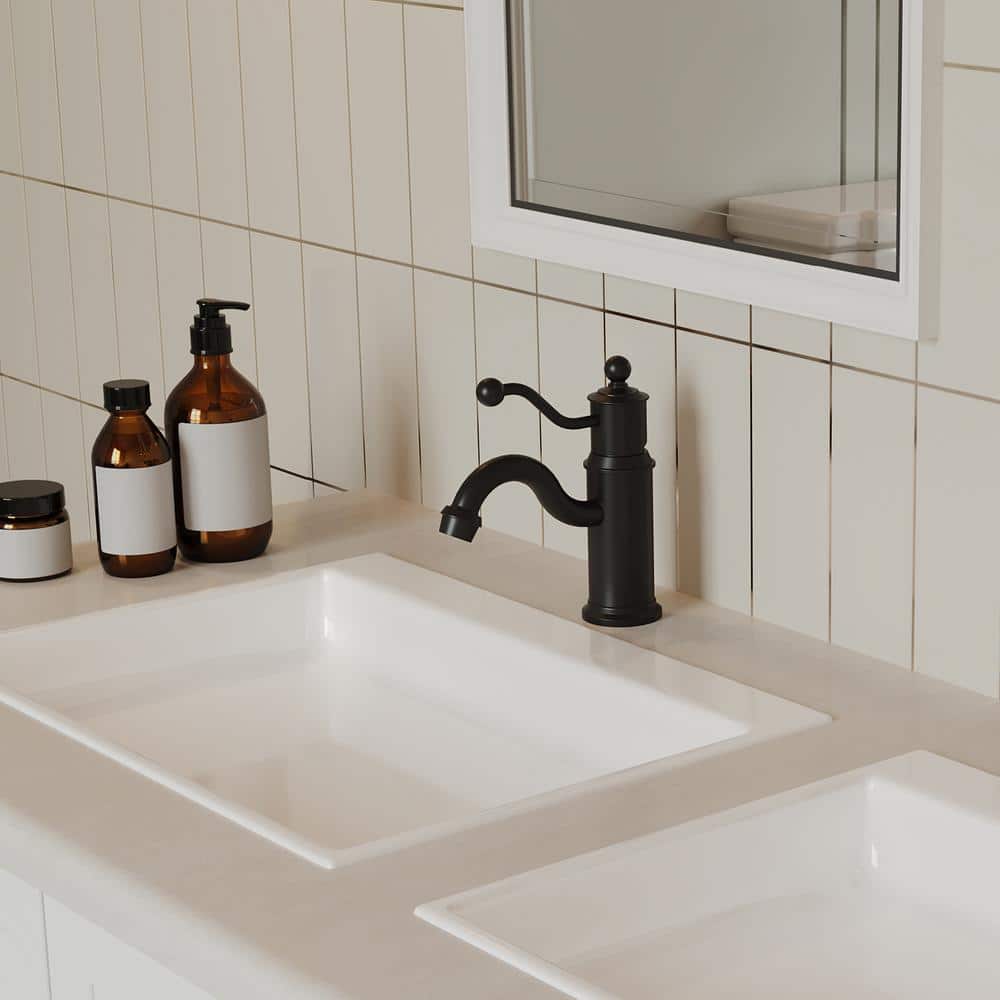 Matte Black Single-Handle Low-Arc Bathroom Faucet with Metal Drain