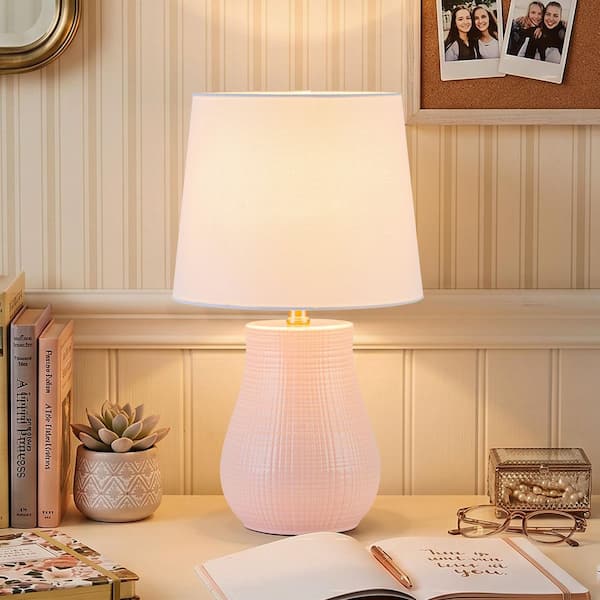 C Cattleya 19.25 in. Pink Crackle Glaze Ceramic Table Lamp with