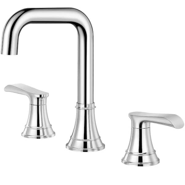 AKLFGN 8 in. Widespread Double-Handle Bathroom Faucet in Polish Chrome