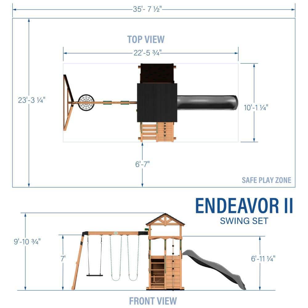 Endeavor II Cedar Swing Set with Gray Wave Slide