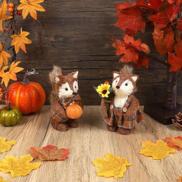 FOX　木目込みまり　4センチ/3.5センチ/3センチ玉セット20個等 2-Pack 5.5 in. Brown Resin Fall Fox Decor: Handmade Sisal Foxes