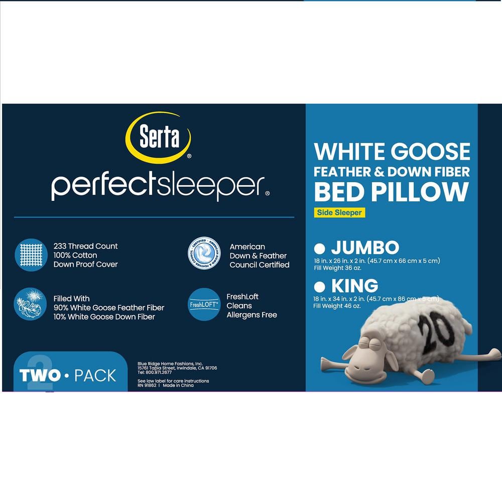 King White Goose Feather Down Fiber Side Sleeper Pillow Set