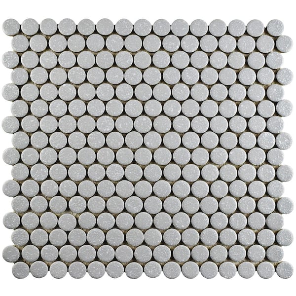 Merola Tile Hudson Penny Round Crystalline Grey 12 in. x 12-5/8 in. Porcelain Mosaic Tile (10.7 sq. ft./Case)