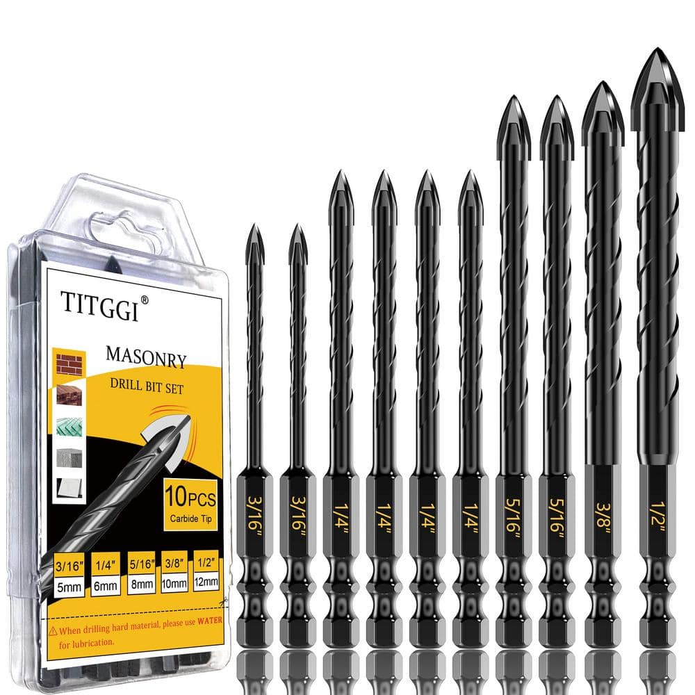 10-Pcs 3/16 in.-1/2 in. Masonry Drill Bit Set, Cement Concrete Drill Bit Se