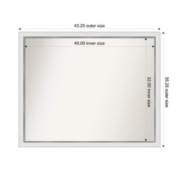 Amanti Art Medium Rectangle Satin White Silver Casual Mirror (35 in. H x 43 in. W)