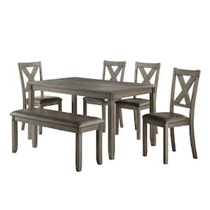 Ordway 6 -Piece Rectangle Gray Finish Wood Top Dining Room Set Seats 6