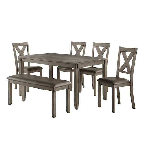Homelegance Ordway 6 -Piece Rectangle Gray Finish Wood Top Dining Room Set Seats 6