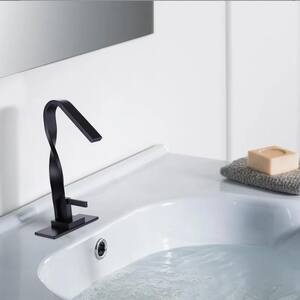 Fashionable Single Handle Single Hole Bathroom Faucet with Deckplate Included and Spot Resistant in Matte Black