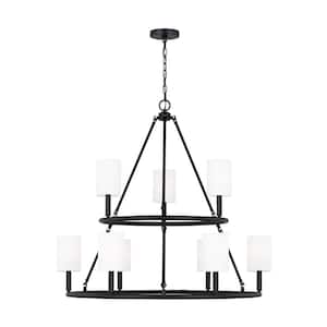 Egmont 9-Light Midnight Black Extra Large Chandelier with White Linen Fabric Shades