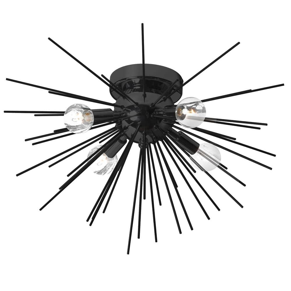 Vega 18 in. 4-Light Contemporary Black Flush Mount