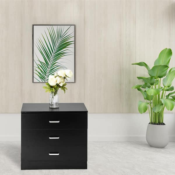 Karl home Wood Simple 3-Drawer Chest of-Drawer Black