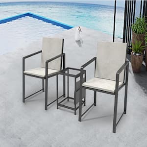 Metal Outdoor Coffee Patio Furniture Set Garden Armchair Coffee Side Table in Black White