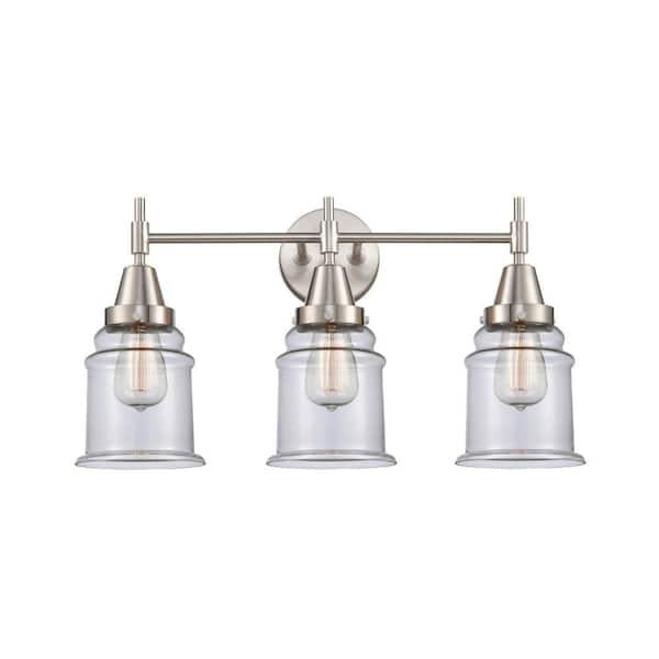 Canton 24 in. 3-Light Satin Nickel Vanity Light with Glass Shade