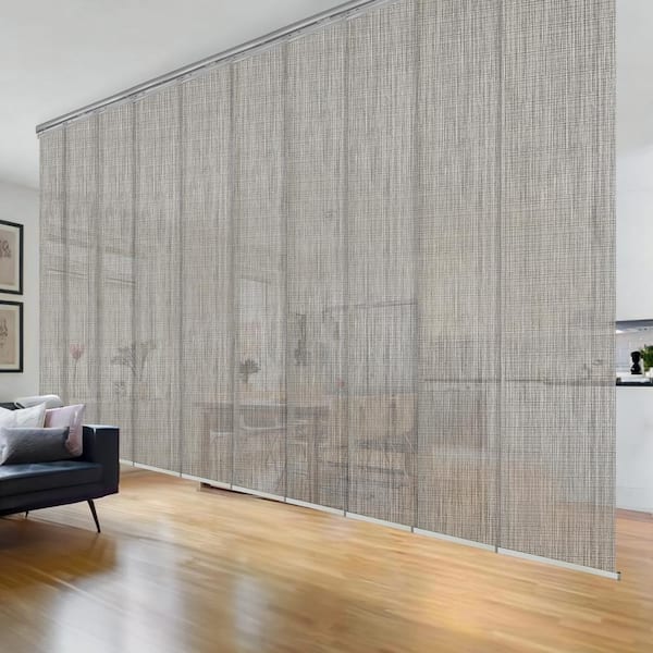 EMOH Stone 120 in. - 218 in. W x 116 in. L Adjustable 10-Panel Satin Nickel Double Rail Panel Track with 23.5 in. Slates