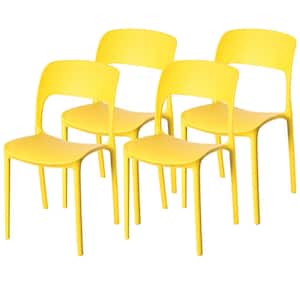 Modern Plastic Outdoor Dining Chair with Open Curved Back in Yellow (Set of 4)