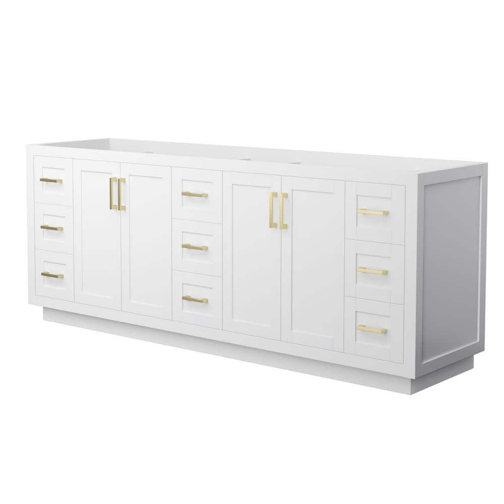 Miranda 84" White Double Bathroom Vanity with Brushed Gold Trim