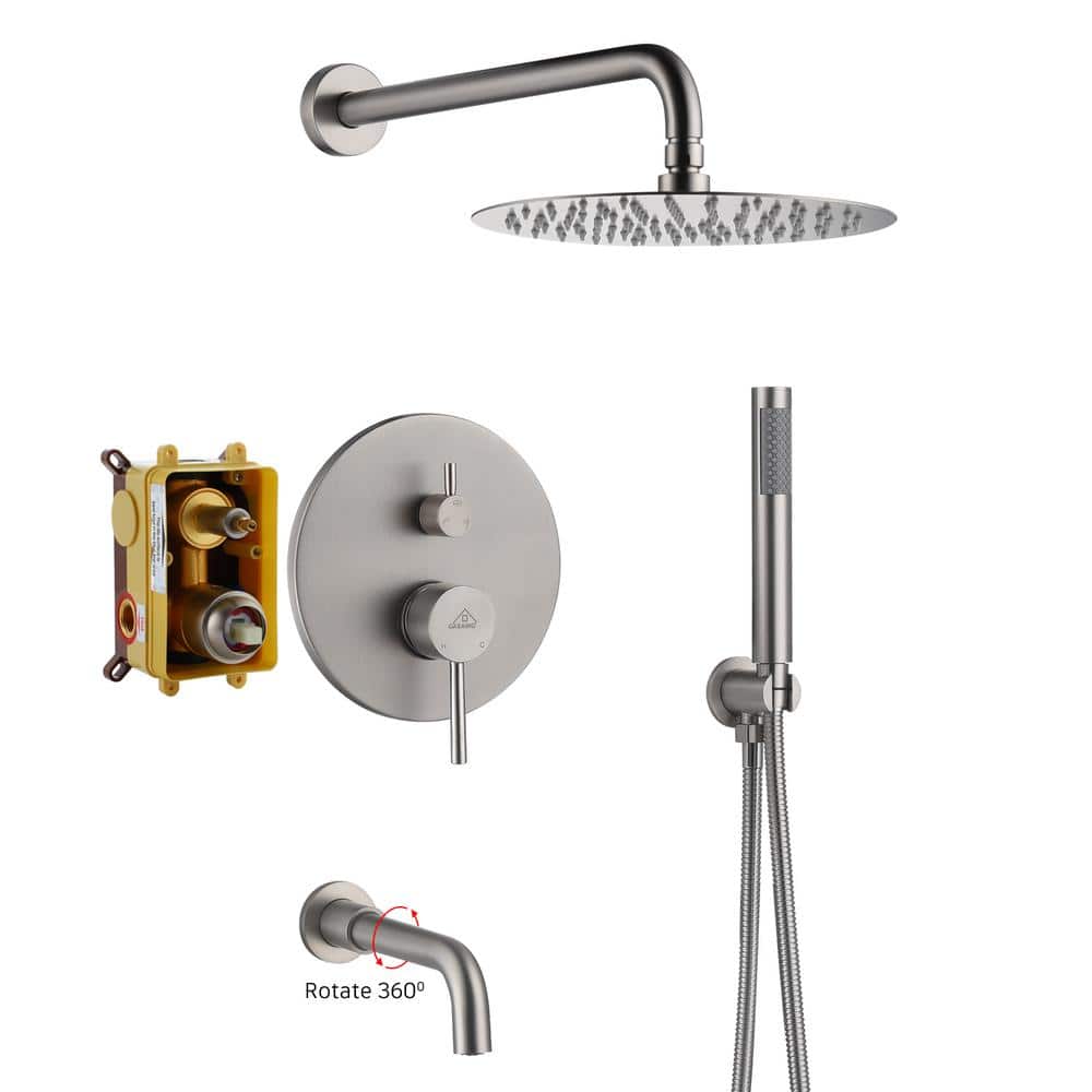 Brushed Nickel 10'' Wall Mount Rain Shower System with Handheld