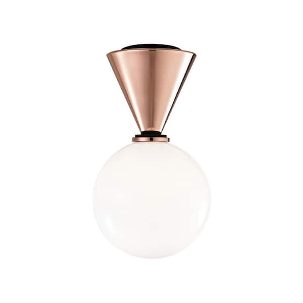 MITZI HUDSON VALLEY LIGHTING Piper 1-Light Polished Copper Small LED Flush Mount with Opal Glossy Glass and Black Accents