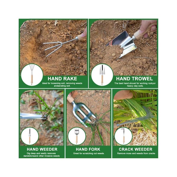 9-Piece Garden Tool Set Heavy Duty Stainless Steel Rust-Proof Tools with Storage Tote Bag for Outdoor Gardening (Green)