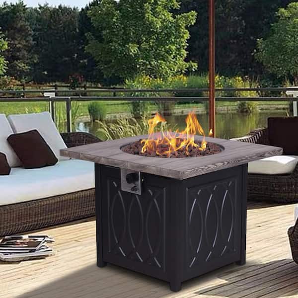 32 in. 50000 BTU Steel Propane Smokeless Fire Pit Table with Weather Resistant Cover and Lava Rocks, Black