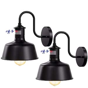 Black Motion Sensing Dusk to Dawn Hardwired Gooseneck Outdoor Barn Light with No Bulbs Included