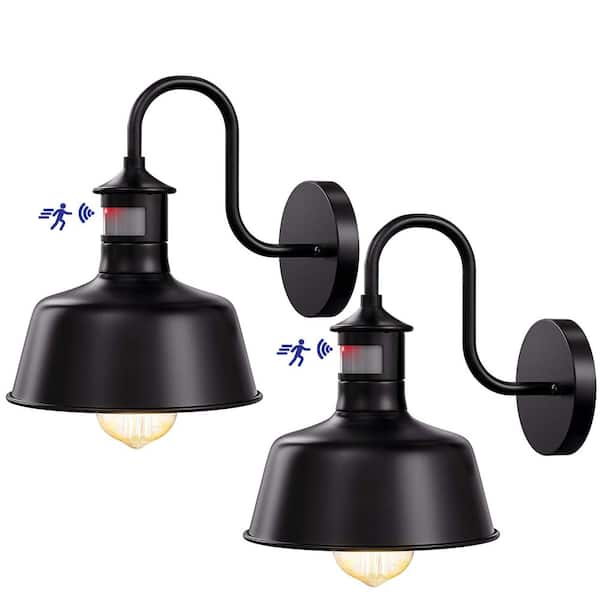 C Cattleya Black Motion Sensing Dusk to Dawn Hardwired Gooseneck Outdoor Barn Light with No Bulbs Included