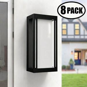 14 in. Black Modern Dusk to Dawn Dimmable Outdoor Hardwired Aluminum Wall Light Sconce Integrated LED Set of 8