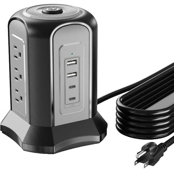 Vrbgify 10 ft. Power Strip Tower 9-Outlet AC 1080-Joules Surge Protector Extension Cord with 4-USB Ports and 3-Prong, Grounded