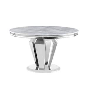 Crownie Silver Faux Marble 51 in. L Pedestal Round Dining Table (Seats 4)
