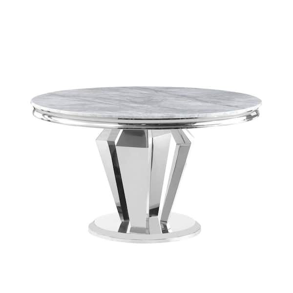 Best Master Furniture Crownie Silver Faux Marble 51 in. L Pedestal Round Dining Table (Seats 4)