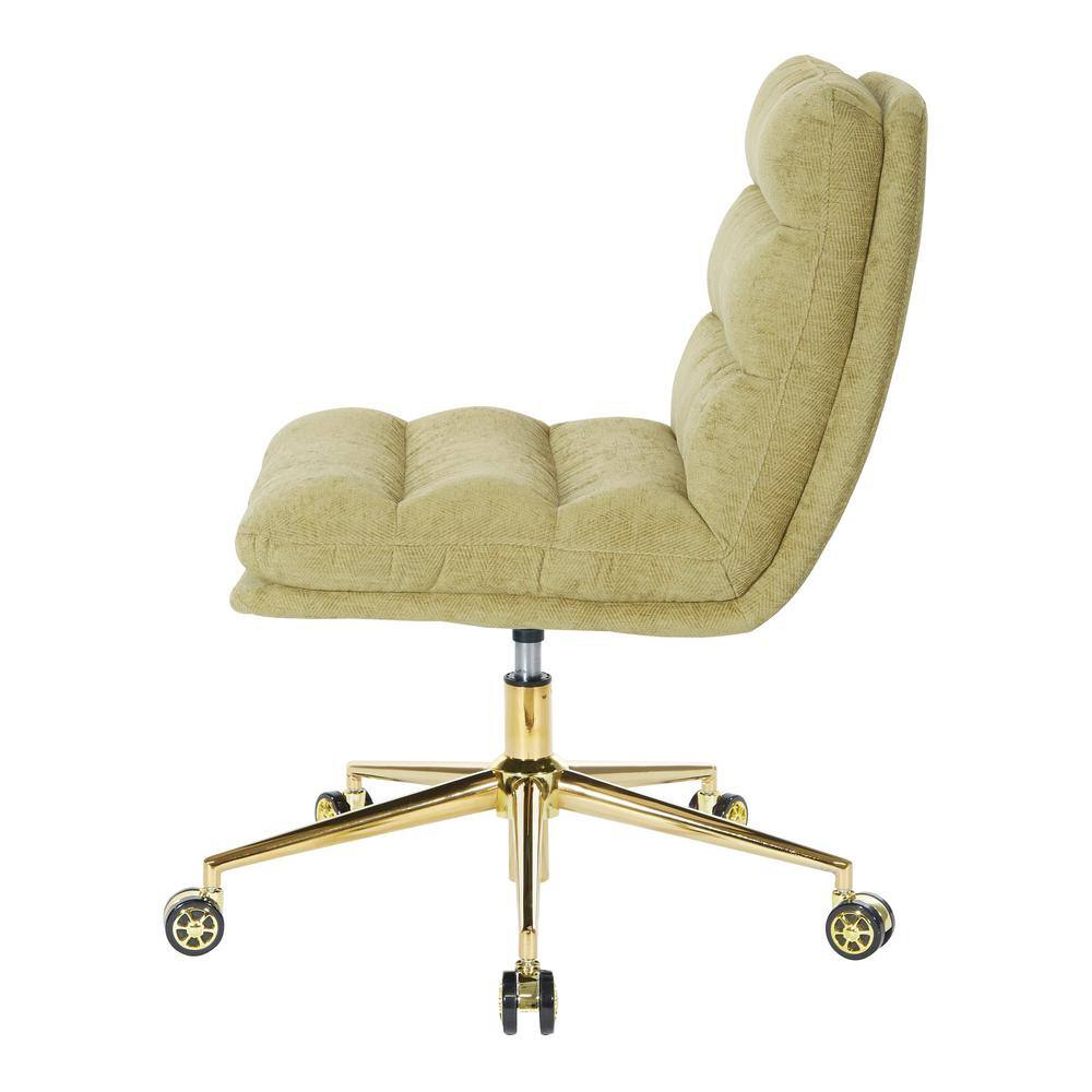 Olive Fabric Armless Ergonomic Swivel Office Chair with Gold Base