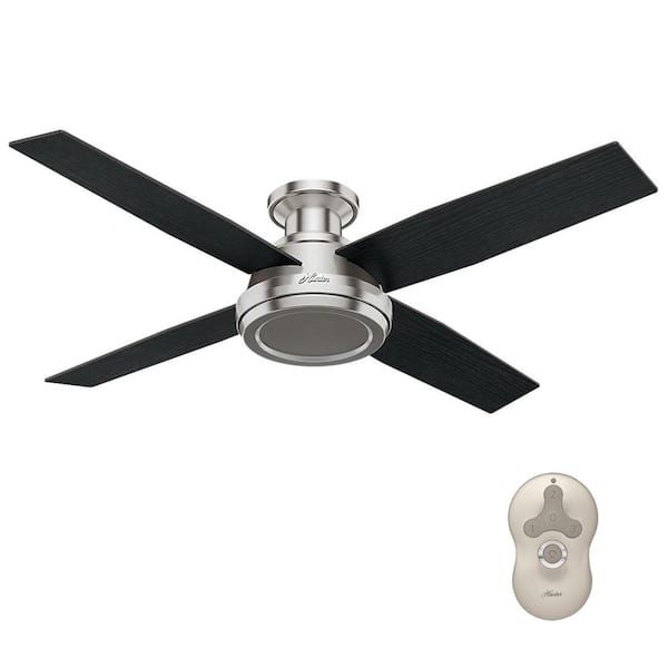 Light Indoor Brushed Nickel Ceiling Fan, Hunter Flush Mount Ceiling Fan With Remote