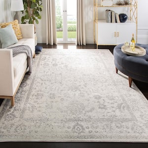 ADirondack Ivory/Silver 11 ft. x 15 ft. Border Distressed Area Rug