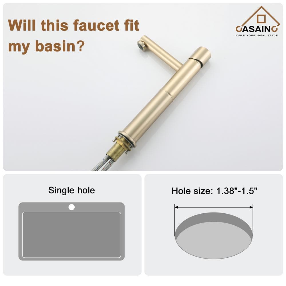 Brushed Gold Stainless Steel Bathroom Vessel Sink Faucet