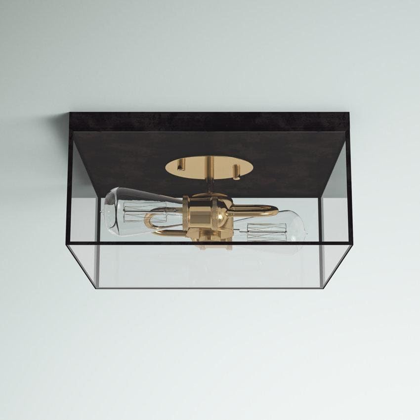 10.25" Dark Bronze and Brass Glass Flush Mount Light