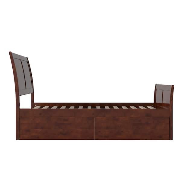 Portland Walnut Full Solid Wood Storage Platform Bed with Matching Foot Board with 2 Bed Drawers