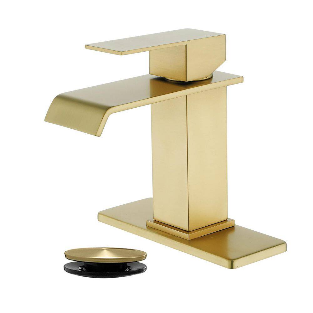 Arc Waterfall Single Handle Single Hole Bathroom Faucet with Drain Kit Included in Gold price history on PriceWatchPro