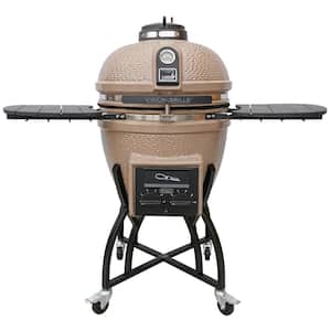 22 in. Kamado Professional Ceramic Charcoal Grill in Taupe with Grill Cover