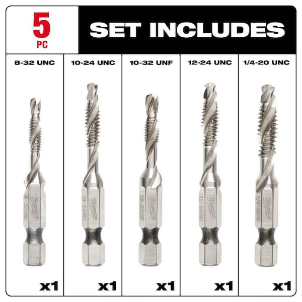 Milwaukee SHOCKWAVE SAE Steel Drill Tap Set (5-Piece) 48-89-4874