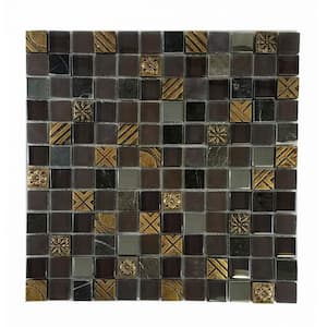 Monarchy Antigua Brown Square Mosaic 12 in. x 12 in. Glass & Stone Mosaic Wall Tile (1 Sq. Ft./Sheet)