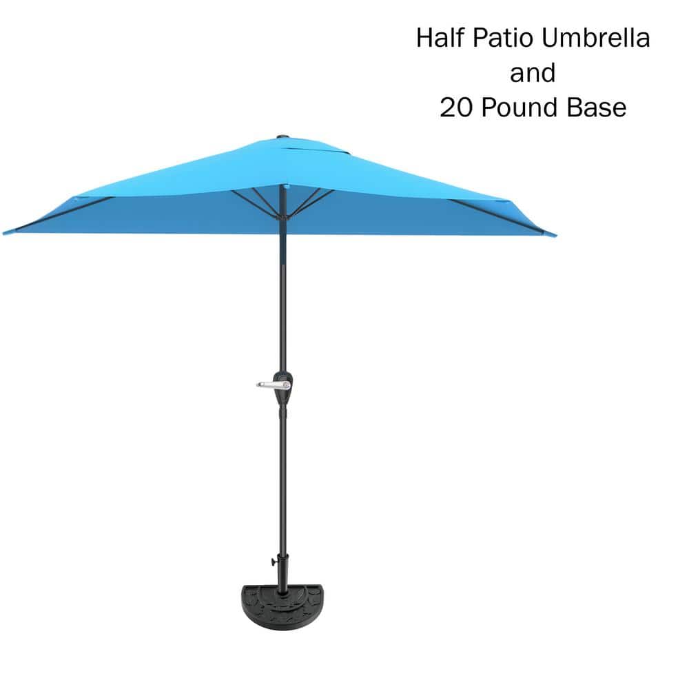 Brilliant Blue Steel Half Market Patio Umbrella with Base