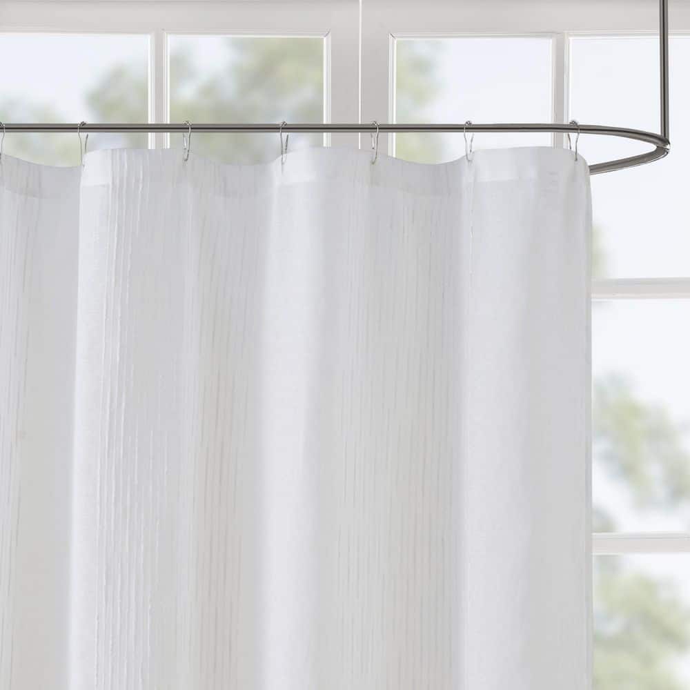 Ivory Sheer Striped Fabric Shower Curtain with Liner