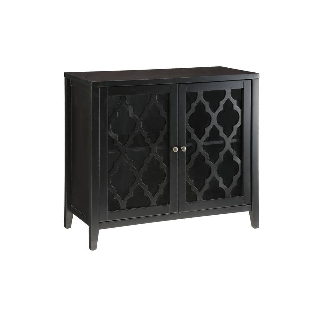 Black Wood and Glass Console Table with Storage