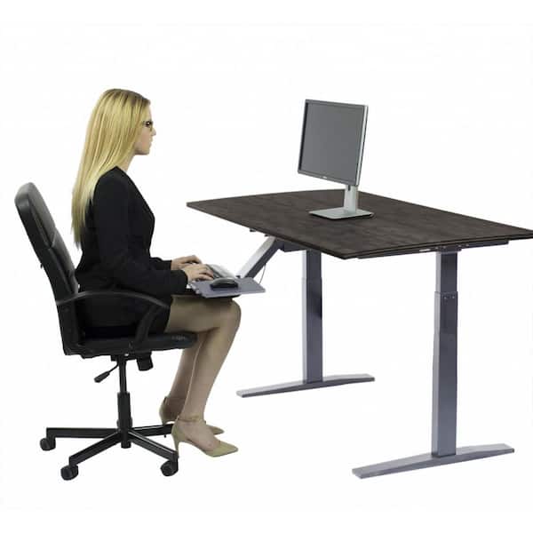HomeRoots Amelia 30 in. Rectangular Black Bamboo Computer Desk with Power Outlet and Adjustable Height