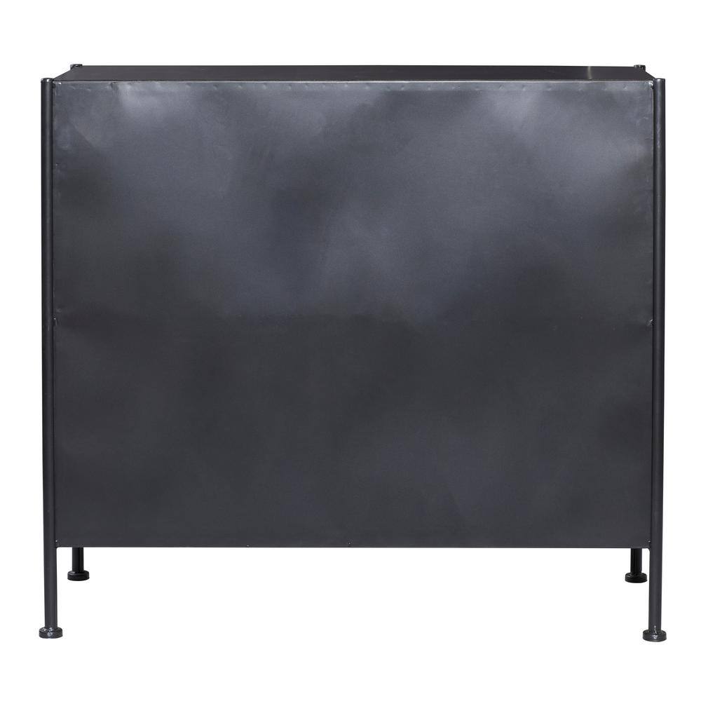 Black Metal Geometric Cabinet with Glass Panels